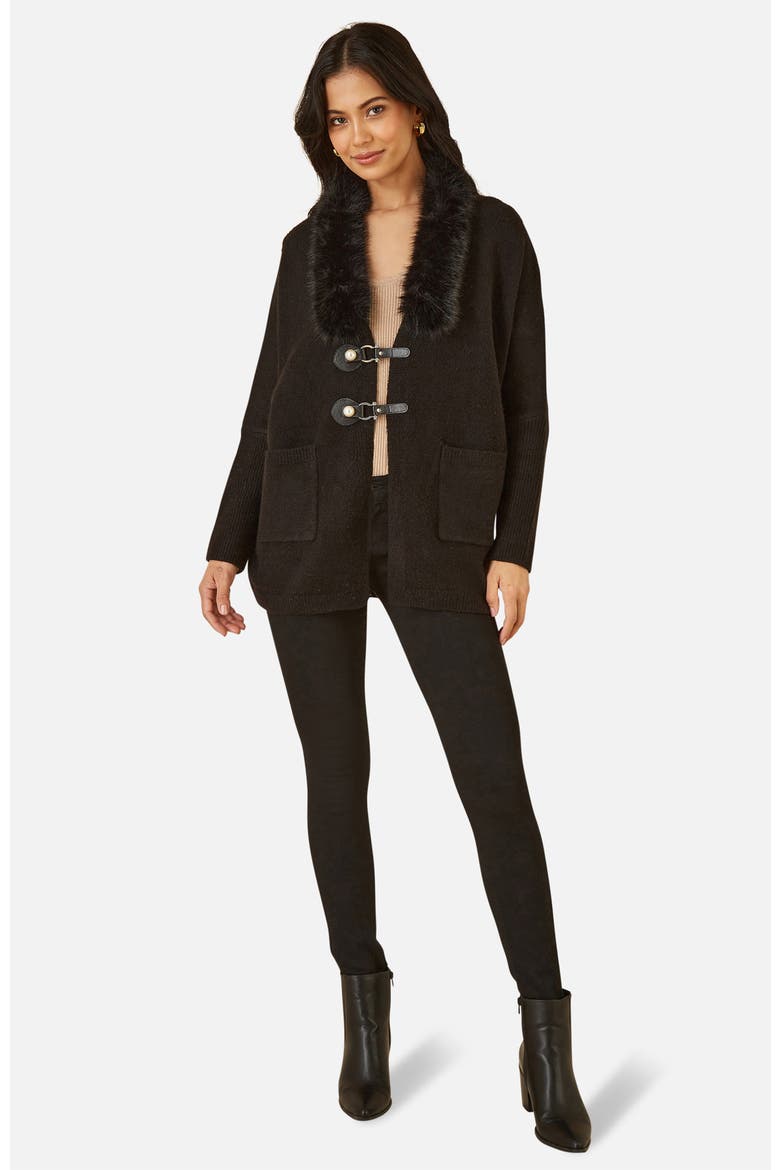 Detachable Fur Collar Trim Cardigan, Alternate, color, Black