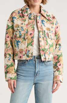 Avec Les Filles Aviator Floral Jacquard Jacket