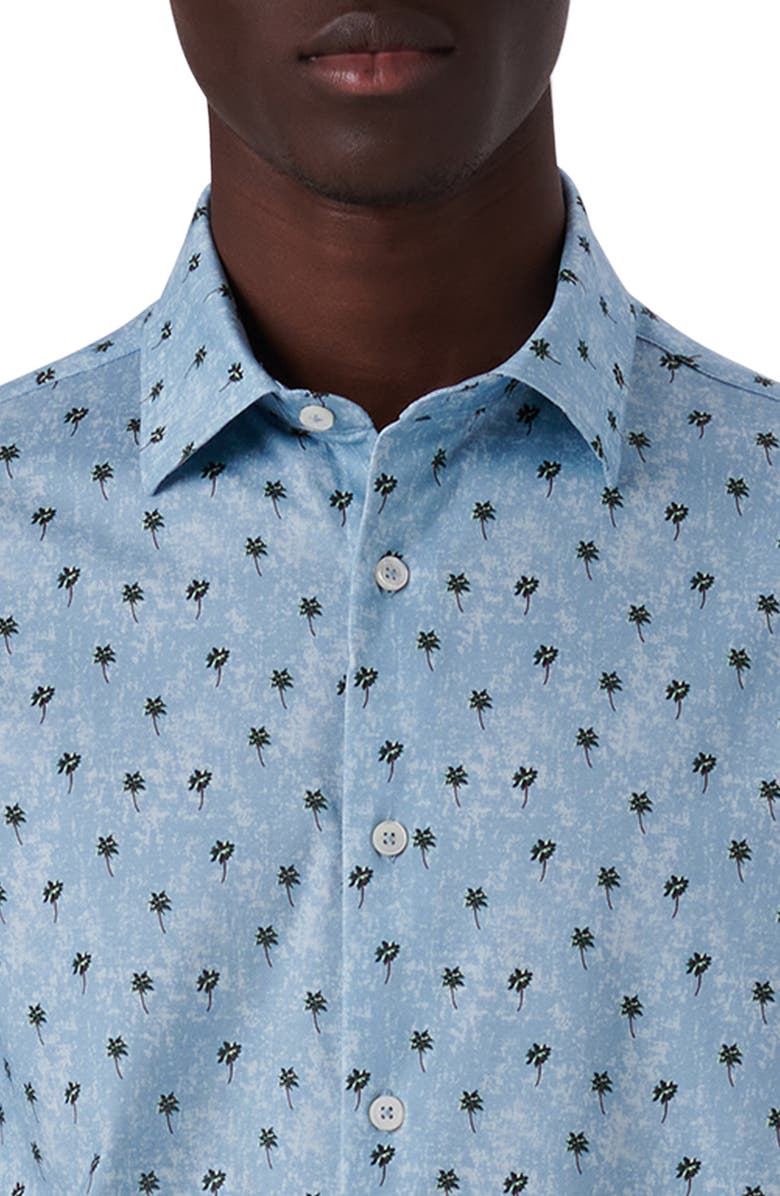 Bugatchi Milo OoohCotton<sup>®</sup> Palm Tree Print Short Sleeve Button-Up Shirt, Alternate, color, Aloe