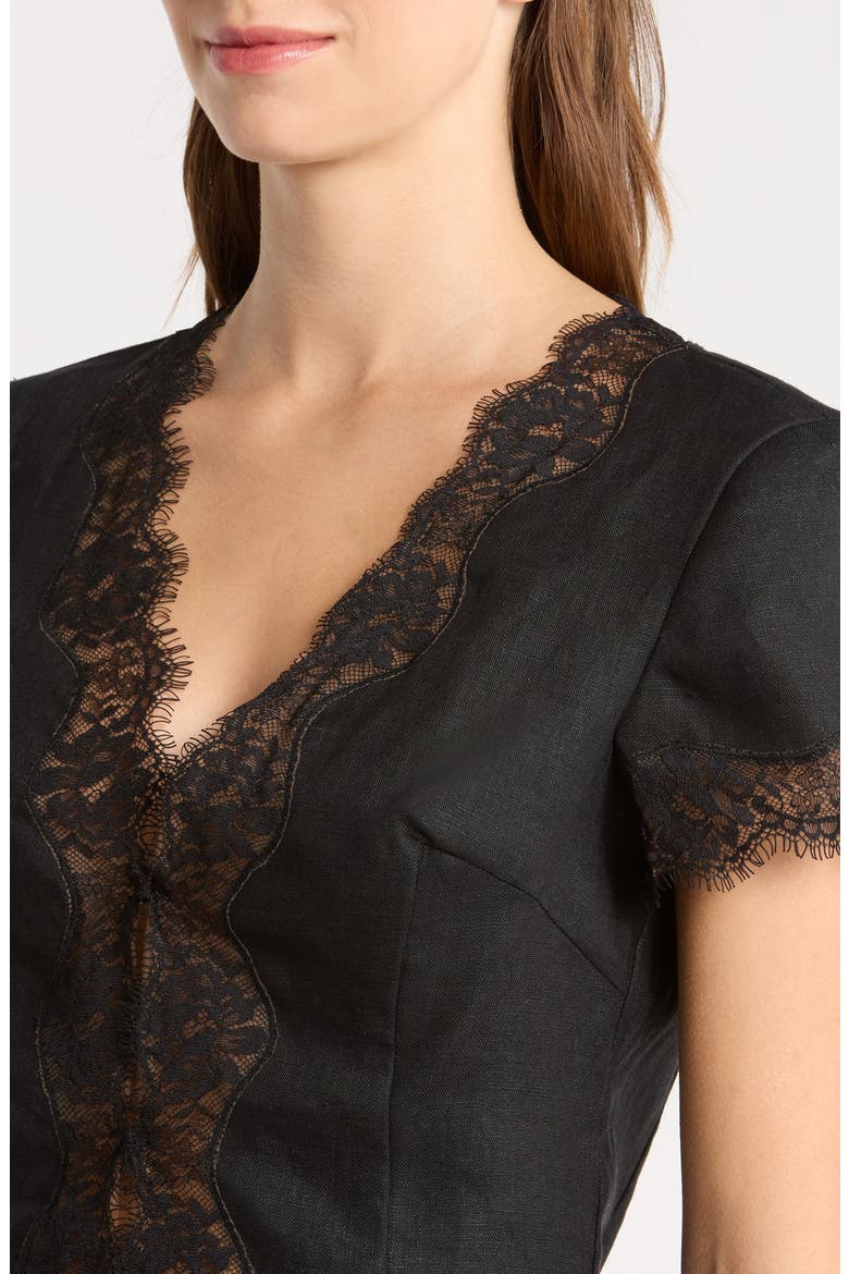 Brynn Lace Trim Linen Crop Top, Alternate, color, BLACK