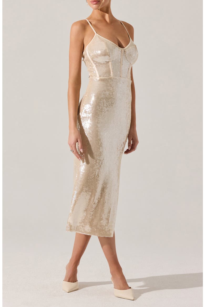 Liese Sequin Corset Midi Dress, Alternate, color, CREAM