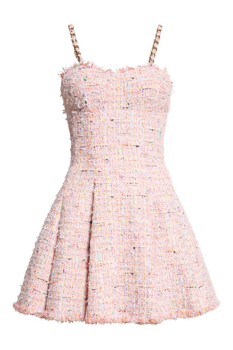 Multicolor Flared Tweed Minidress, Alternate, color, PINK
