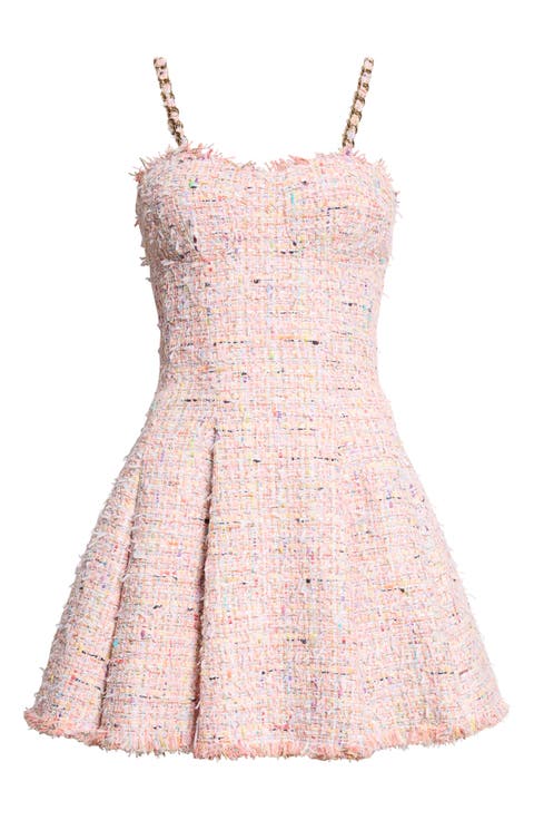Multicolor Flared Tweed Minidress
