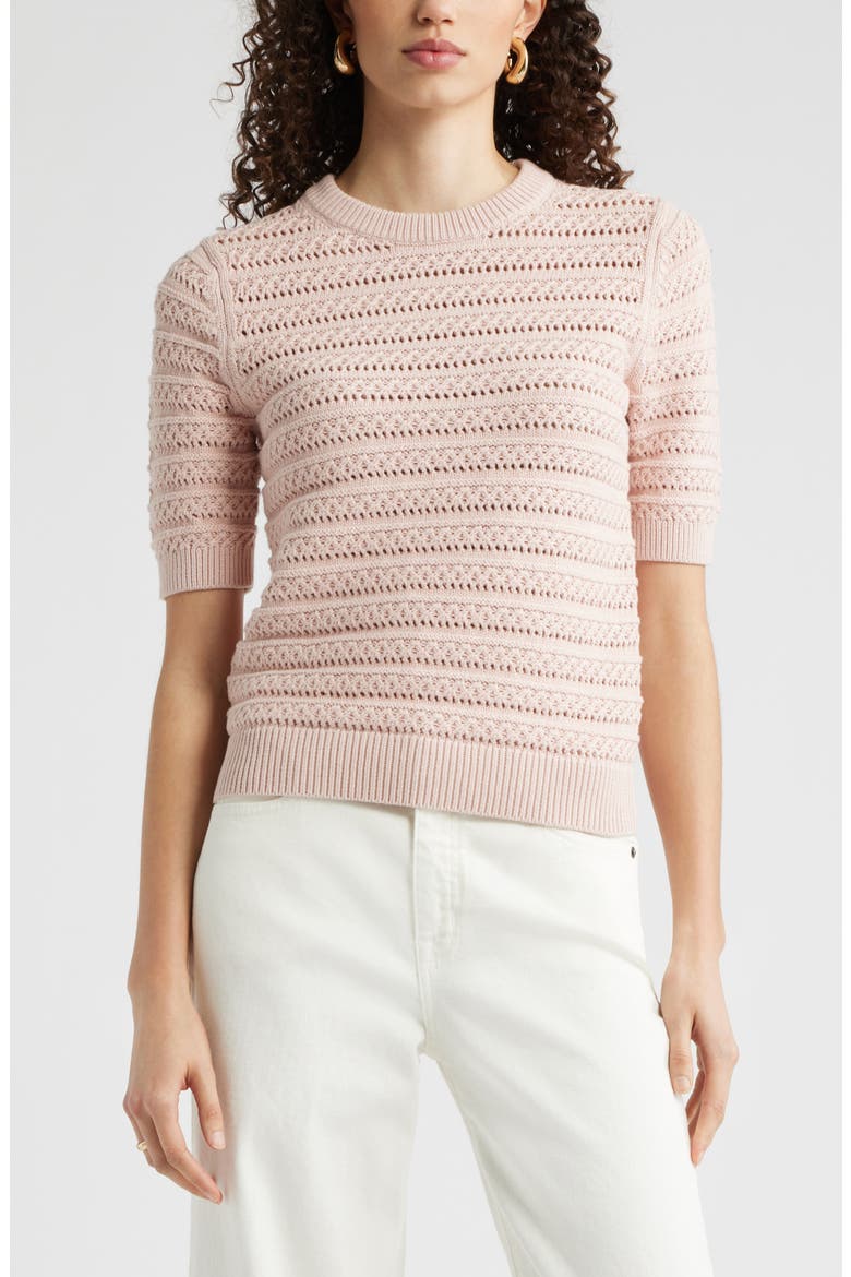 Open Stitch Crewneck Sweater, Main, color, PINK SMOKE