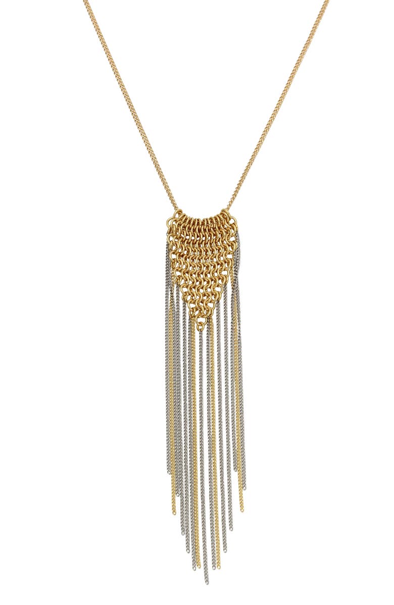 AllSaints Mixed Metal Fringe Pendant Necklace, Main, color, Gold