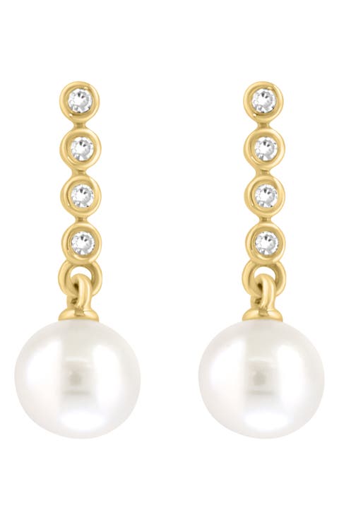 Diamond & Freshwater Pearl Drop Earrings