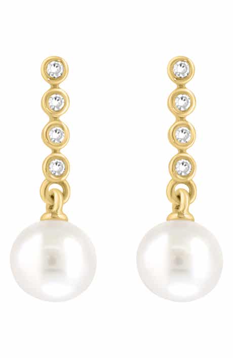 Diamond & Freshwater Pearl Drop Earrings