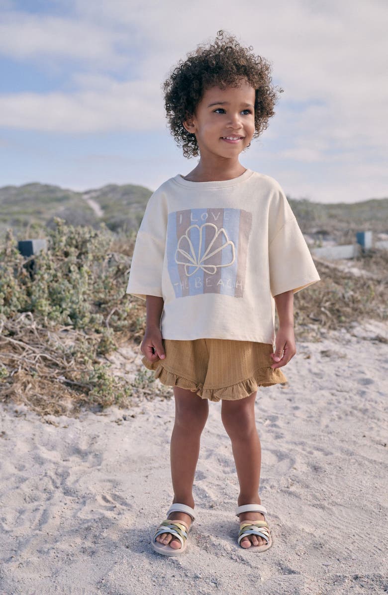 NEXT Kids' Beach Cotton Graphic T-Shirt & Ruffle Trim Shorts Set, Alternate, color,