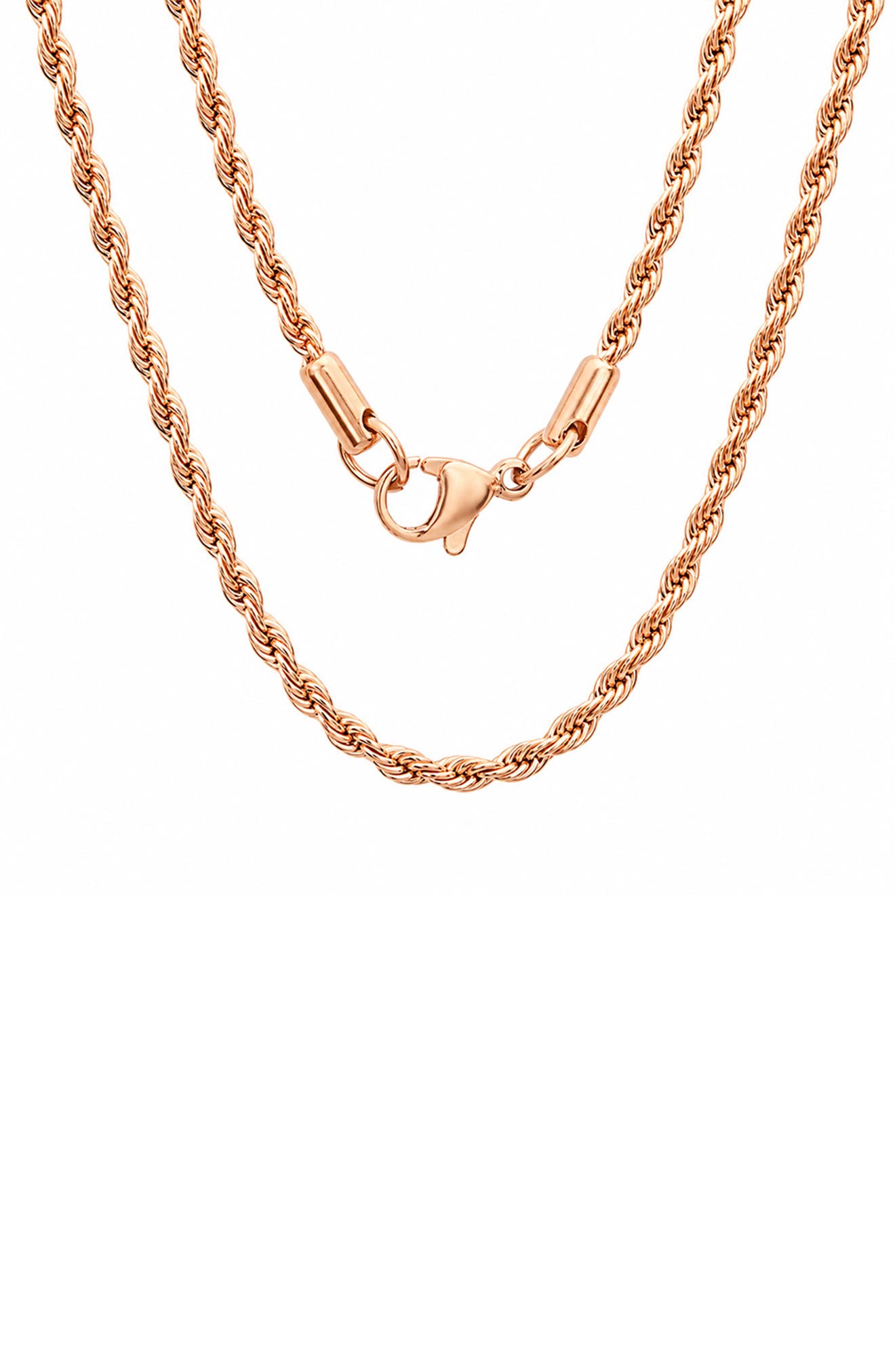 Men's 18k Rose Gold Plated Rope Chain Necklace
