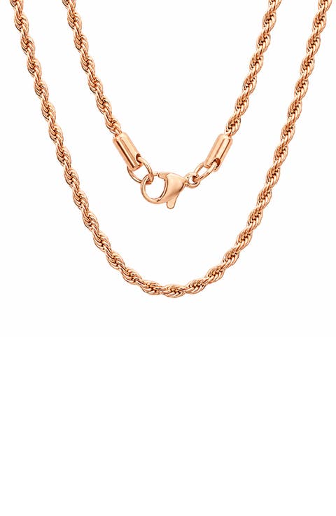 Men's 18k Rose Gold Plated Rope Chain Necklace