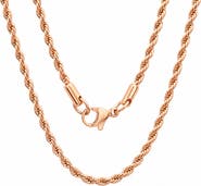 STEELTIME Men's 18k Rose Gold Plated Rope Chain Necklace