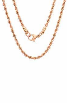 Men's 18k Rose Gold Plated Rope Chain Necklace