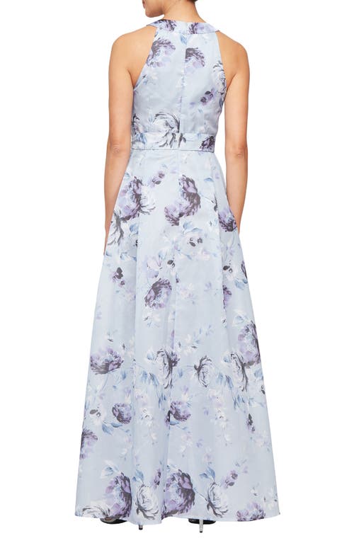 Alex Evenings Floral Shimmer Organza Gown In Purple Multi