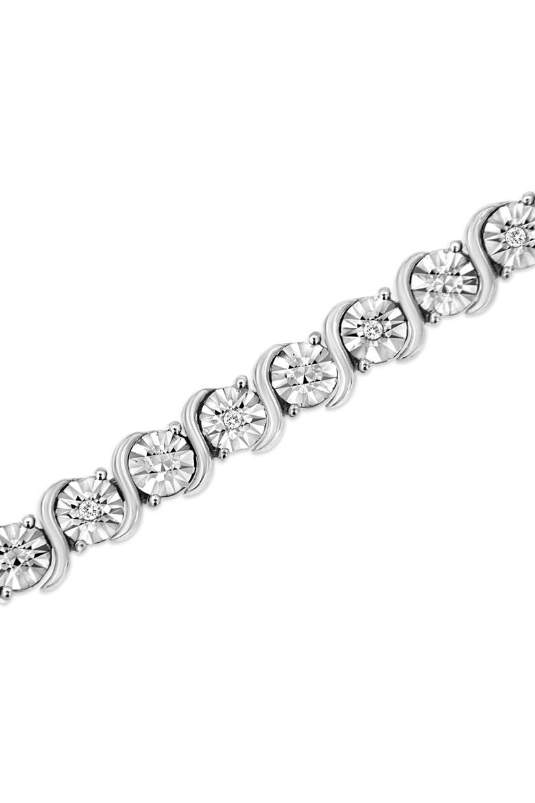 .925 Sterling Silver 1/10 Cttw Diamond Miracle Plate and "S" Link Tennis Bracelet, Alternate, color, White