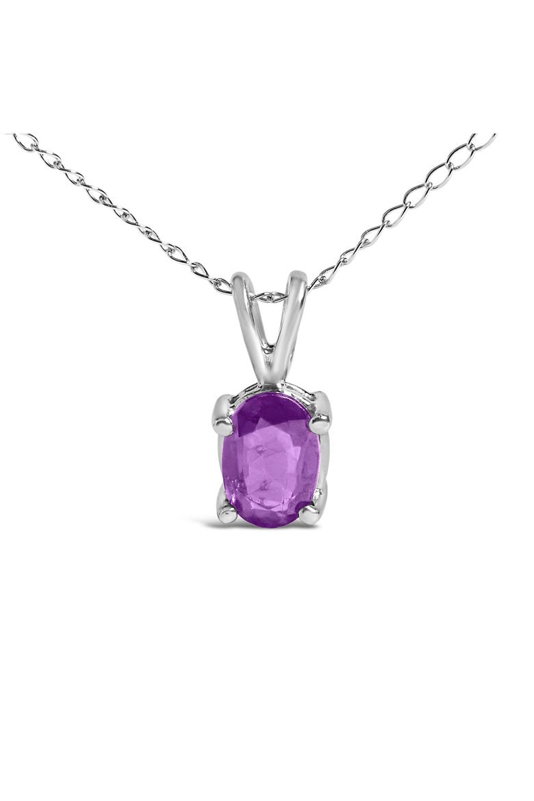14K Gold 6x4MM Oval Shaped Gemstone Solitaire Pendant Necklace, Alternate, color, Purple Amethyst | White