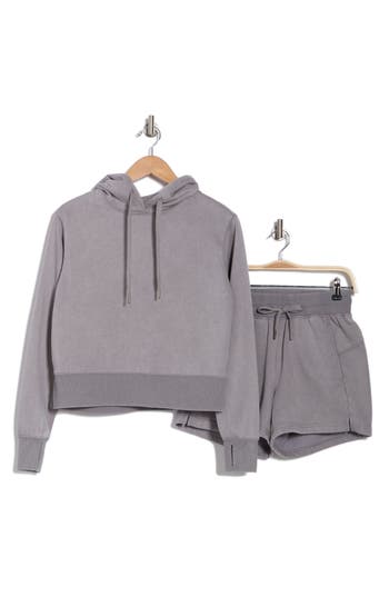 Harmony And Balance Washed Hoodie & Shorts Set In Desert Sage