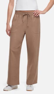 Three Dots Drawstring Linen Blend Ankle Wide Leg Pants