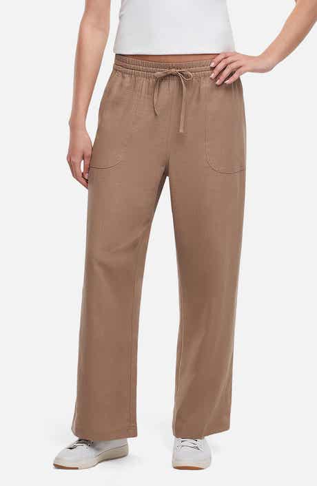 Three Dots Drawstring Linen Blend Ankle Wide Leg Pants