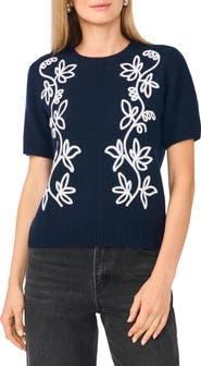 Parker Embroidered Short Sleeve Crewneck Sweater