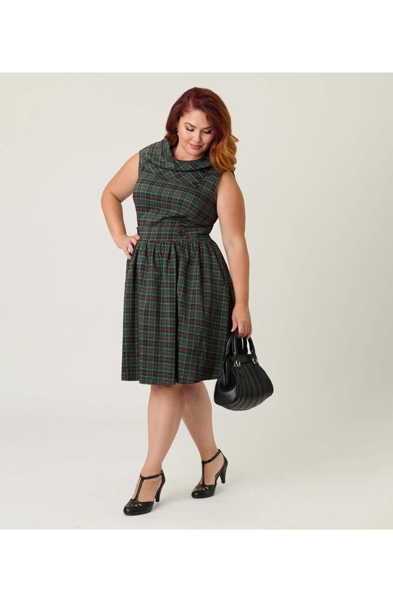Smak Parlour Plus Size Funnel Neck Flare Dress, Alternate, color, Green & Red