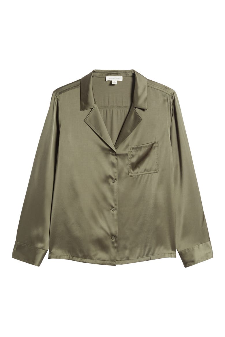Satin Button-Up Top, Alternate, color, OLIVE KALAMATA