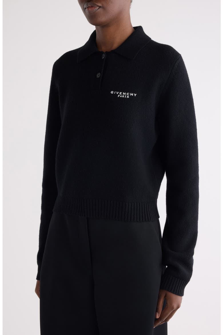 Long Sleeve Wool & Cashmere Polo, Alternate, color, BLACK