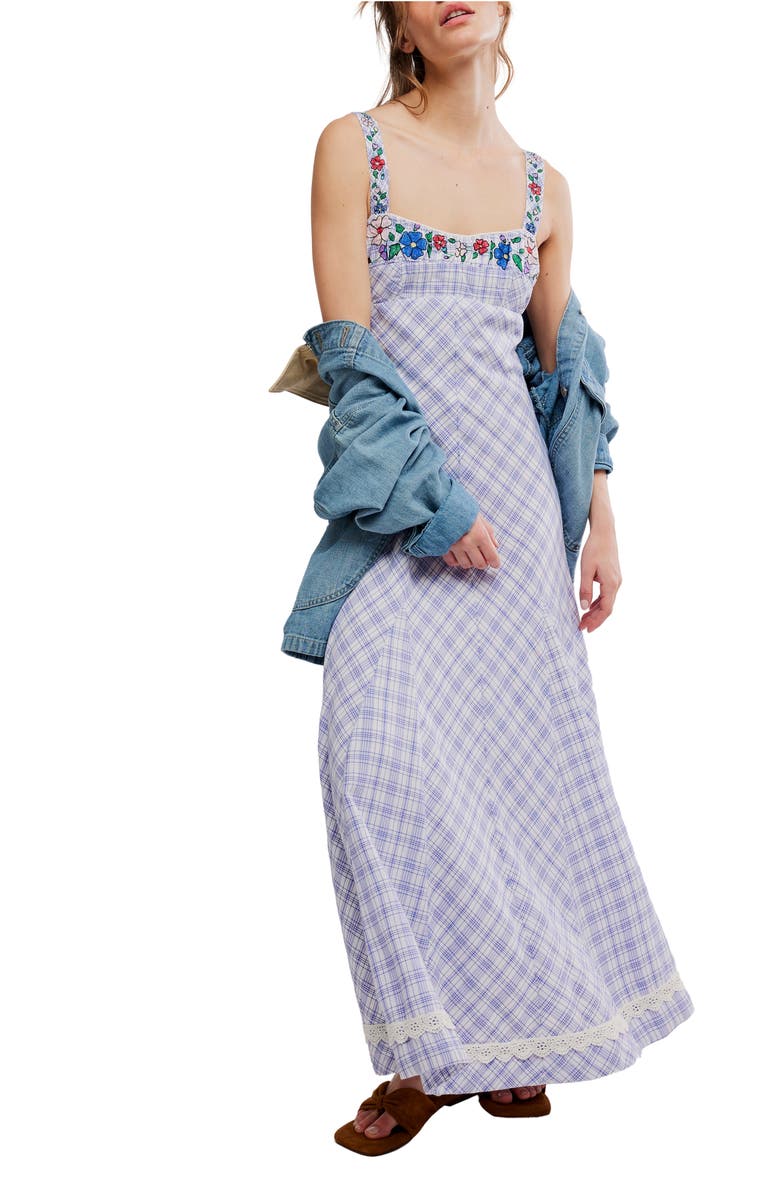 Free People Havenwood Embroidered Check Maxi Dress, Main, color, 