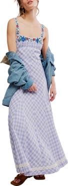 Free People Havenwood Embroidered Check Maxi Dress