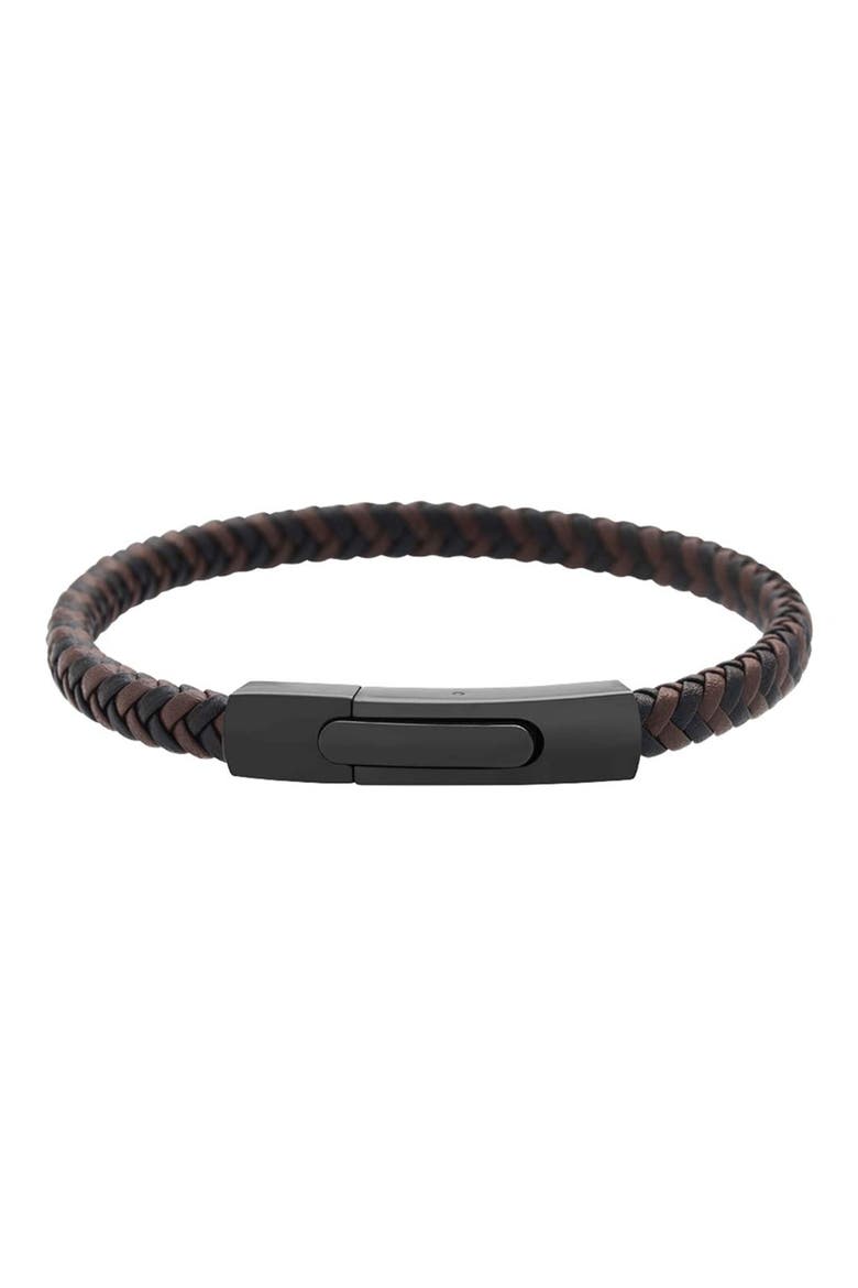 Men's Braided Leather Bracelet, Main, color, BROWN