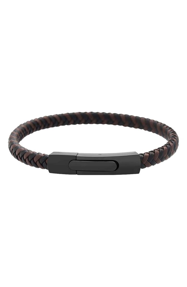 GEOFFREY BEENE Men's Braided Leather Bracelet, Main, color, Brown