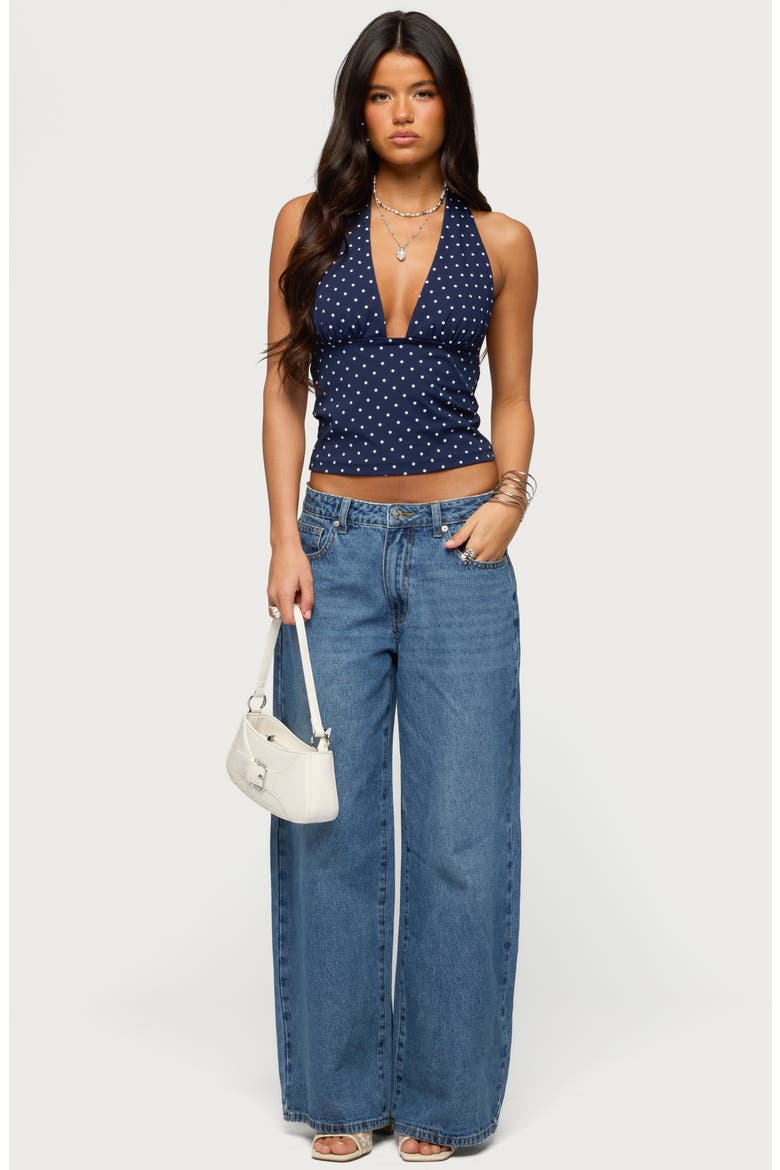 Blaire Polka Dot Halter Crop Top, Alternate, color, NAVY-AND-WHITE