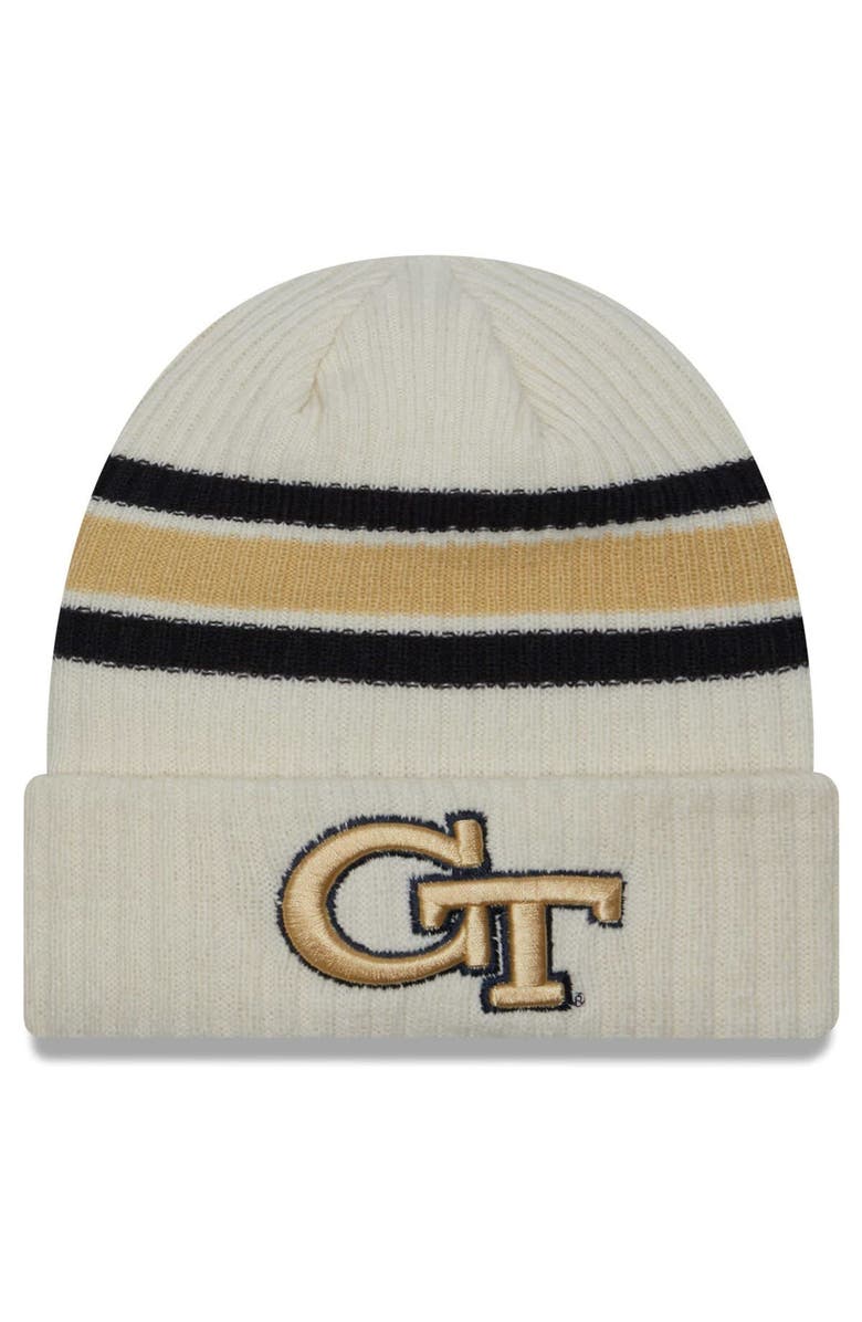 New Era Men's New Era Cream Georgia Tech Yellow Jackets Vintage Cuffed Knit Hat, Main, color, 