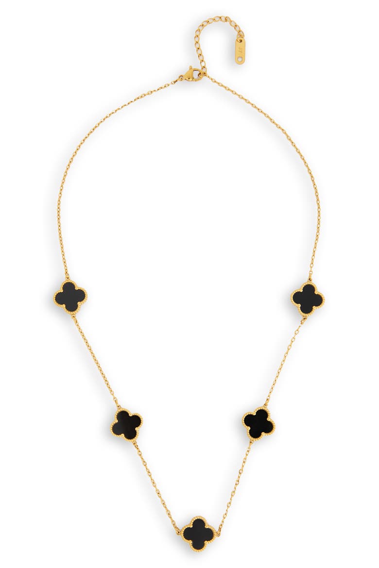 Clover Station Charm Necklace, Main, color, BLACK