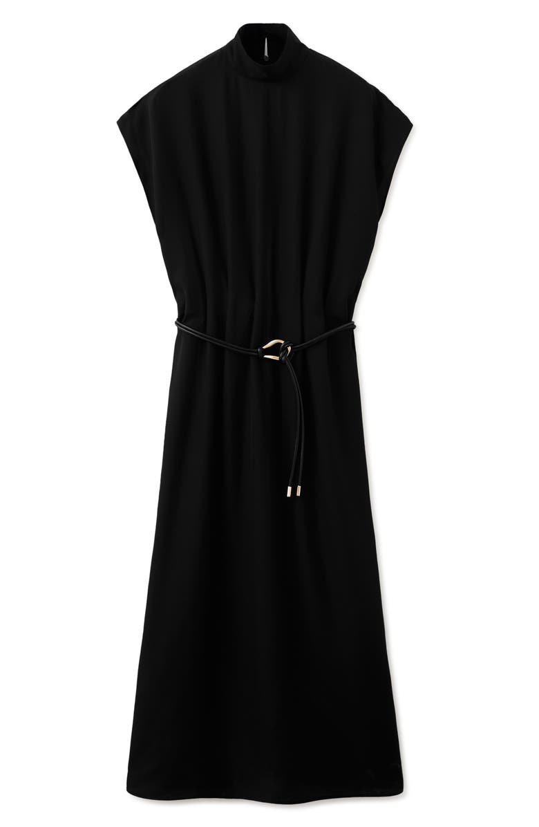 MANGO Mock Neck Belted Dress, Alternate, color, Black