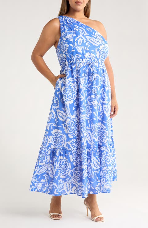 Marny Elya Floral One-Shoulder Cotton Maxi Dress (Plus)
