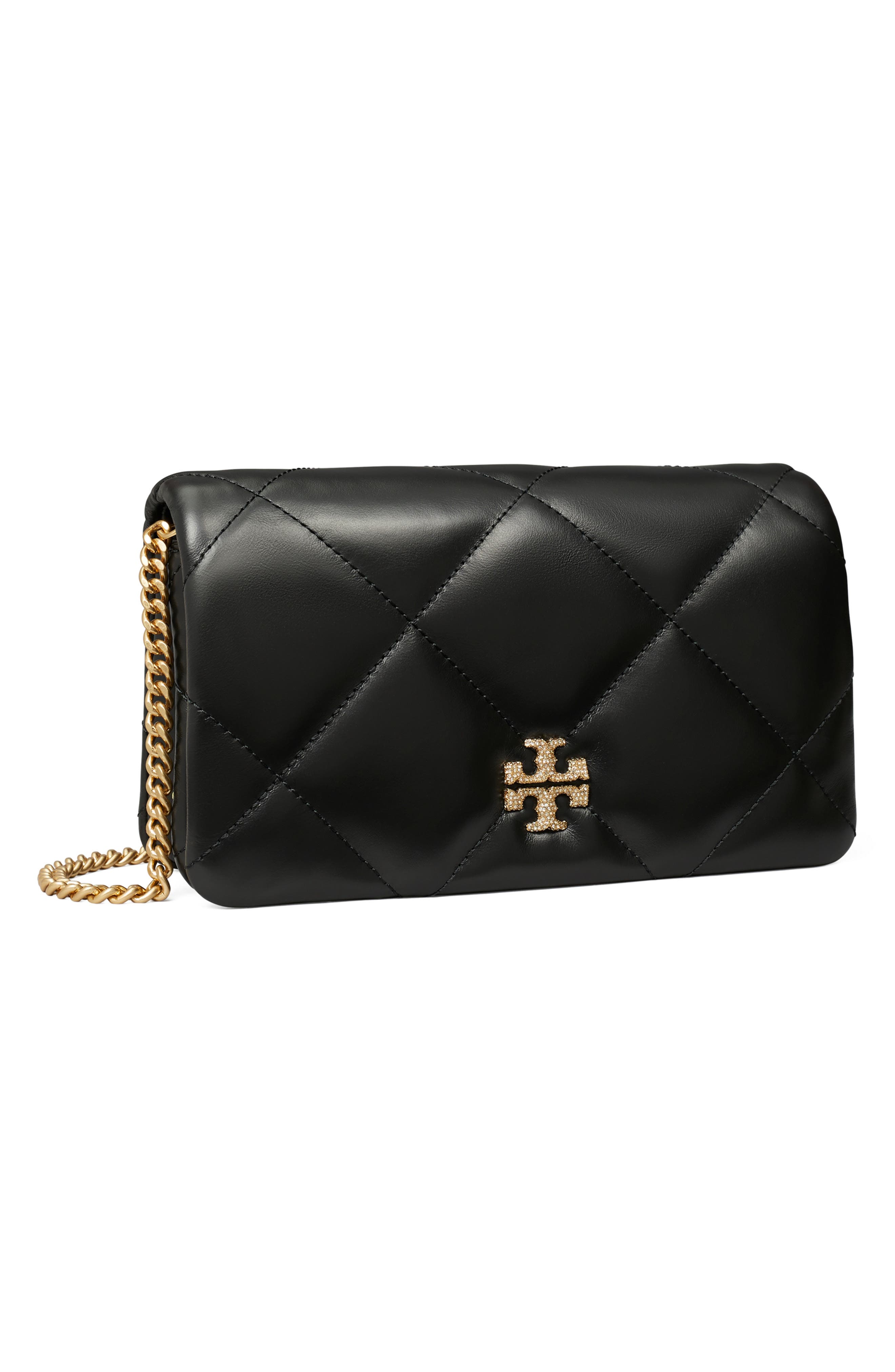 Kira Quilted Leather Wallet on a Chain, Alternate, color, BLACK