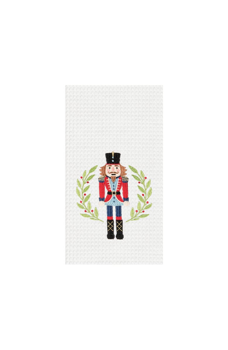 C&F Home Christmas Nutcracker Wreath Embroidered 100% Cotton Waffle Weave Kitchen Dishtowel, Main, color, 