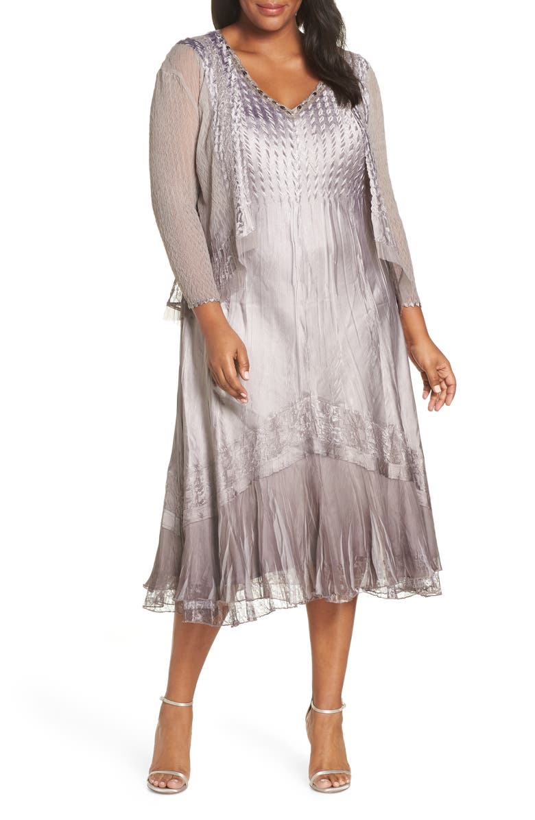 Komarov Sleeveless Charmeuse Dress & Chiffon Jacket, Main, color, 