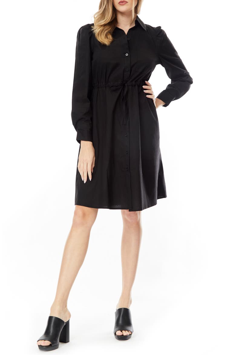 Adira Long Sleeve Poplin Minidress, Main, color, BLACK
