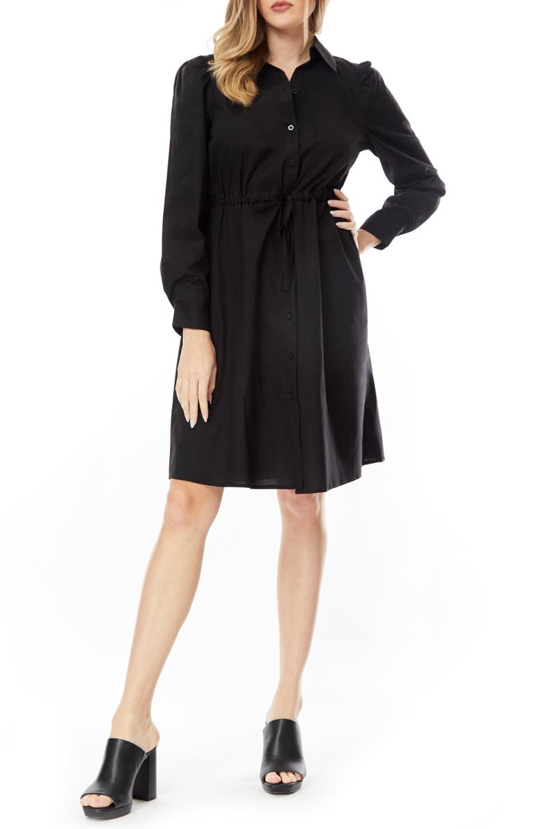 BY DESIGN Adira Long Sleeve Poplin Minidress, Main, color, Black