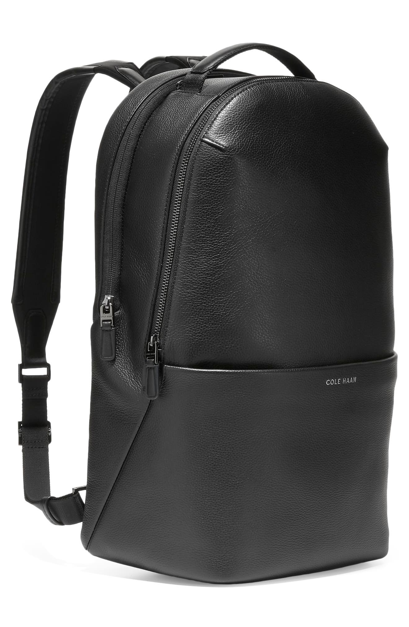Cole Haan Triboro Leather Backpack, Alternate, color, Black