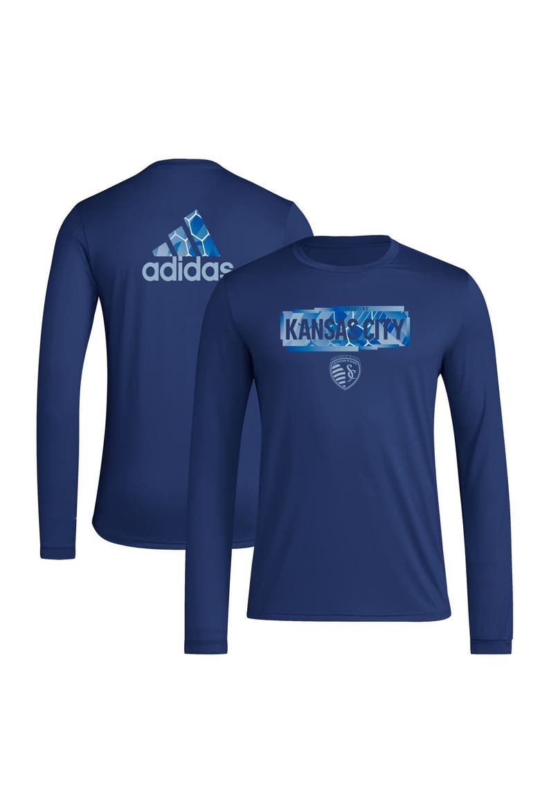 Men's adidas Navy Sporting Kansas City Local Pop AEROREADY Long Sleeve T-Shirt, Main, color, Navy
