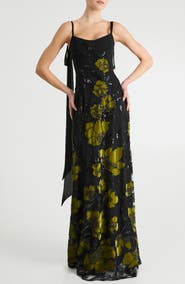 HELSI Dana Sequin Floral Scarf Detail Gown