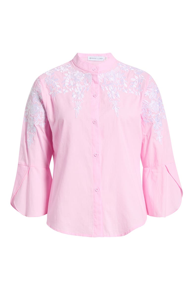 Veronique Embroidered Cotton Button-Up Shirt, Alternate, color, PINK