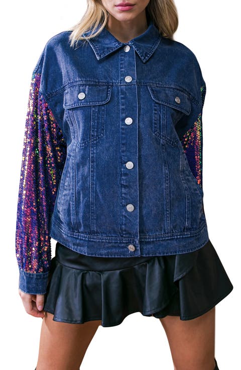 Walking the Walk Sequin Sleeve Denim Jacket