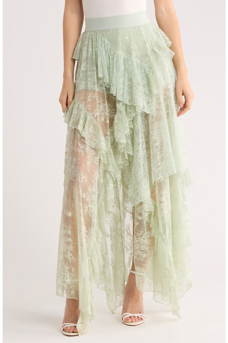 Karys Mixed Media Asymmetric Maxi Skirt, Main, color, GREEN TEA