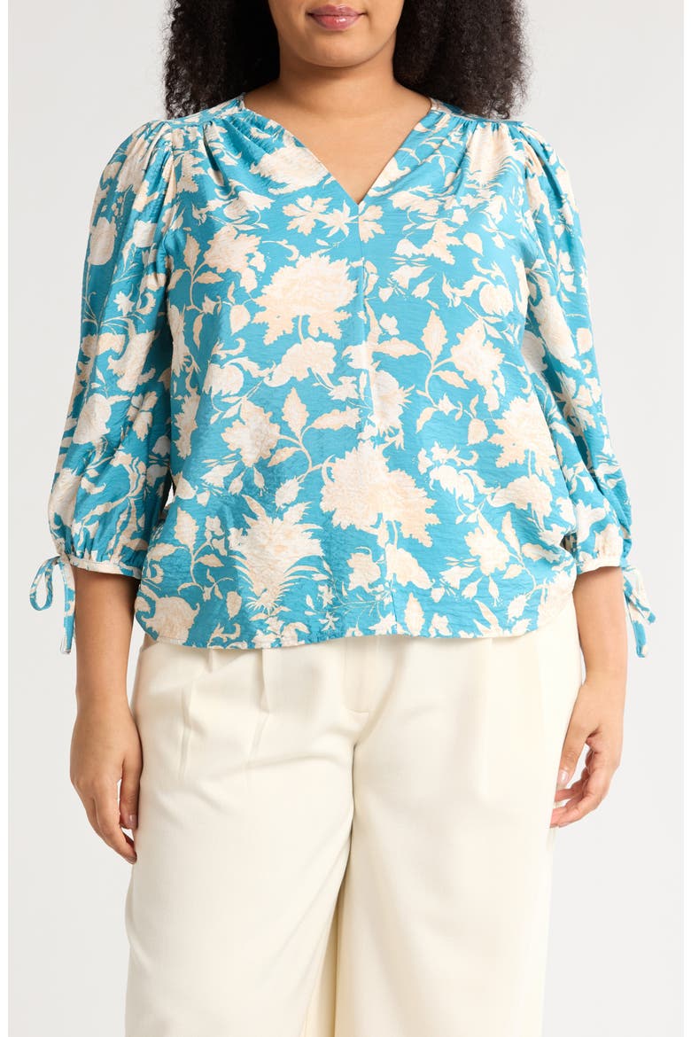 Floral Balloon Sleeve Top, Main, color, BLUE