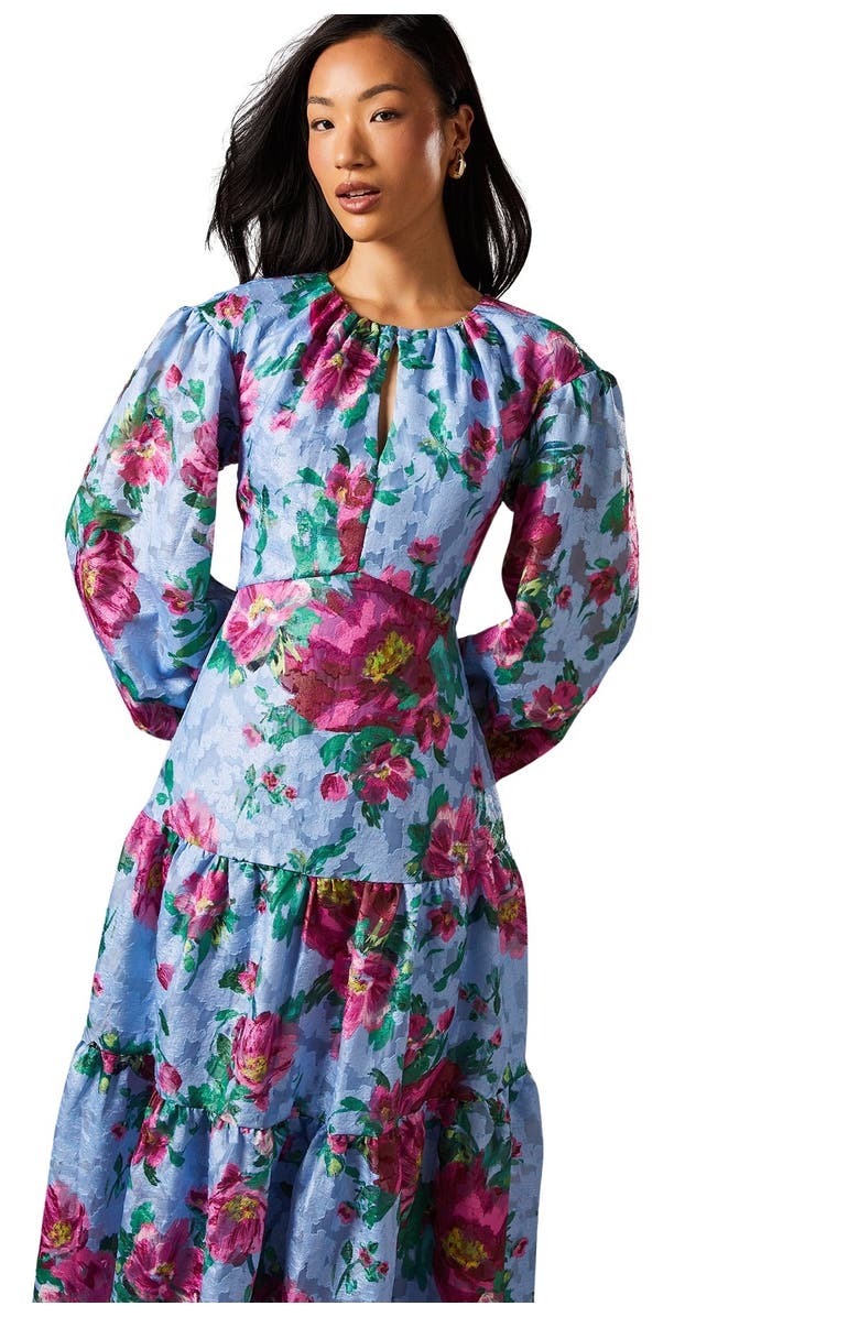 Coast Printed Jacquard Volume Dress, Alternate, color, Blue