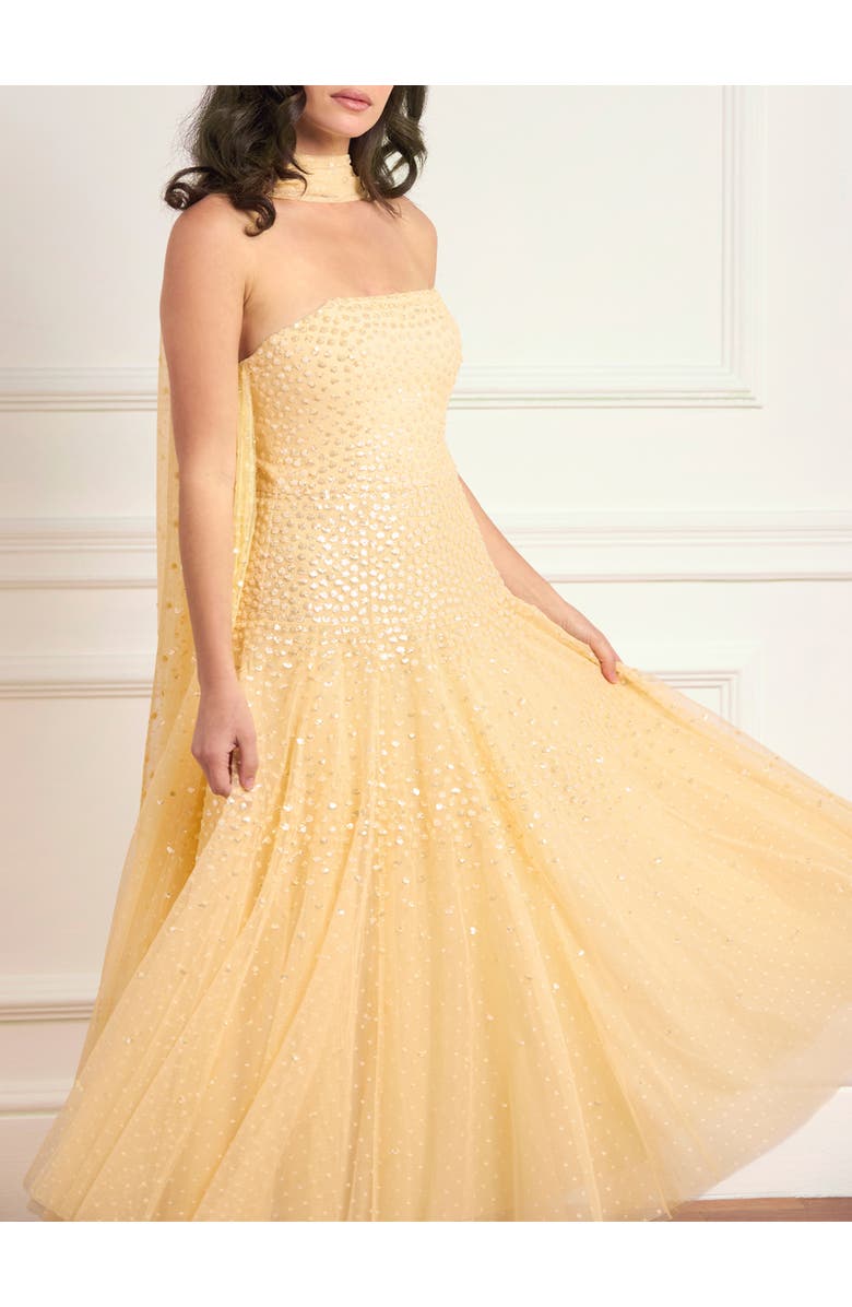 Needle & Thread Sunrise Sequin Strapless Cape Dress, Alternate, color, Citron
