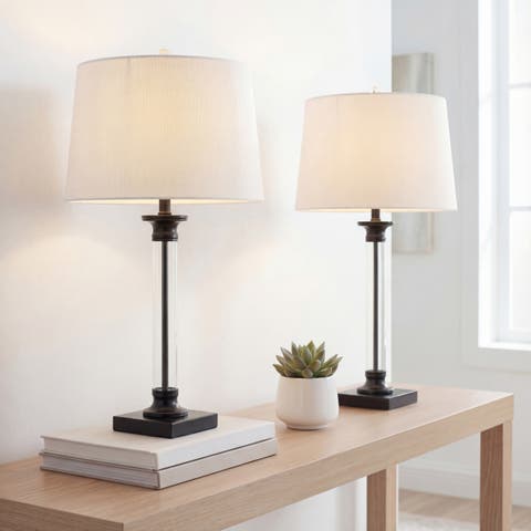 Mason 30" Glass and Metal LED Table Lamp, Black/Clear (Set of 2)